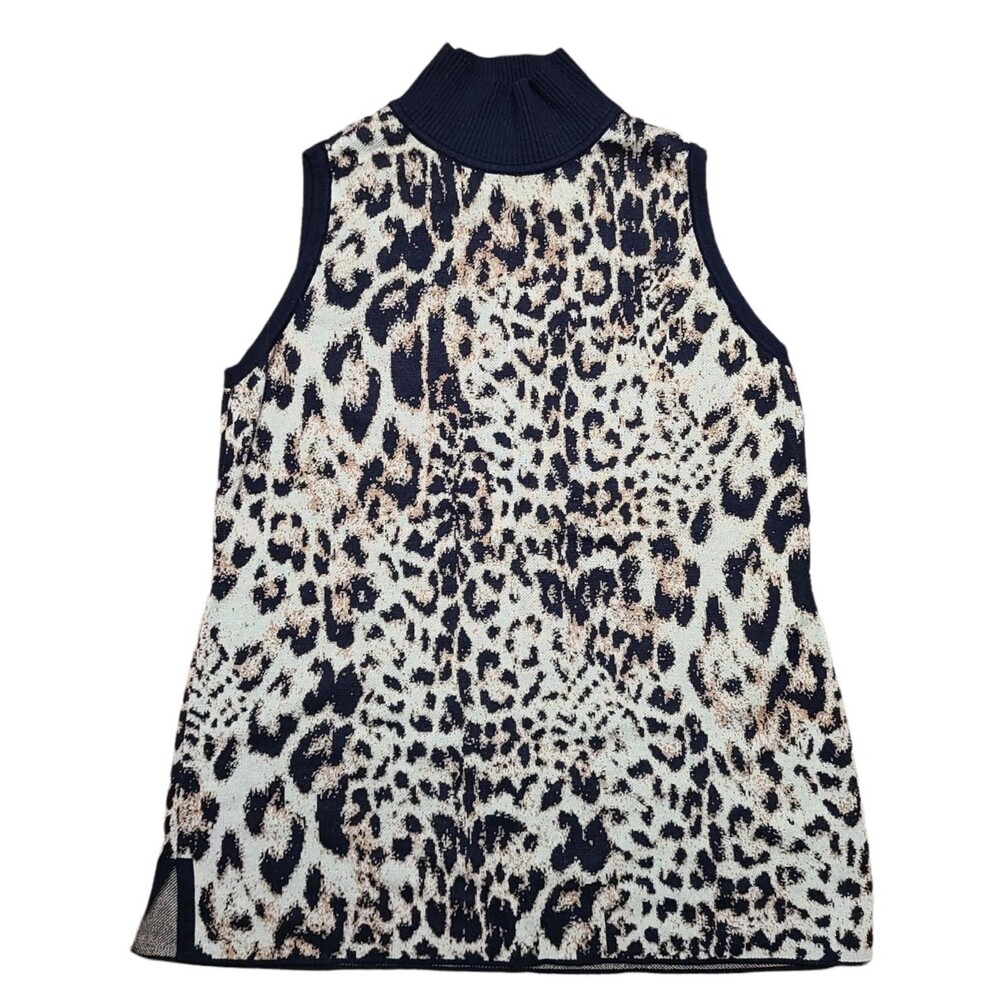 Chico's Knit Top Cheetah Print Women's Size M Mock Neck Cashmere Animal Print